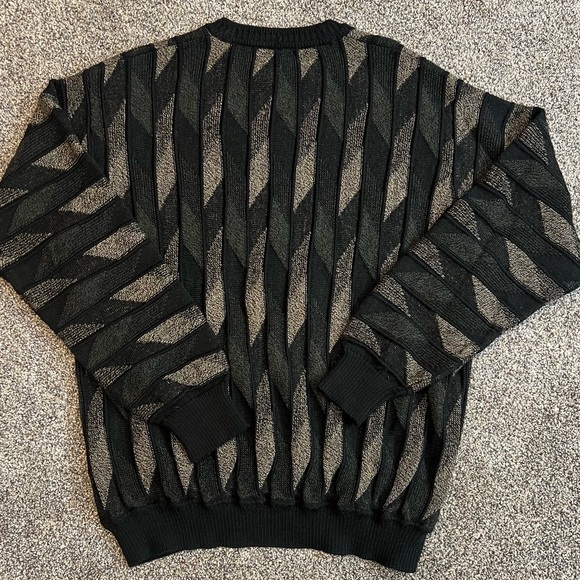 Pronto Uomo Sweater Mens L Black Beige Green Wool Blend 3D Knit Geometric 90s - Picture 5 of 10